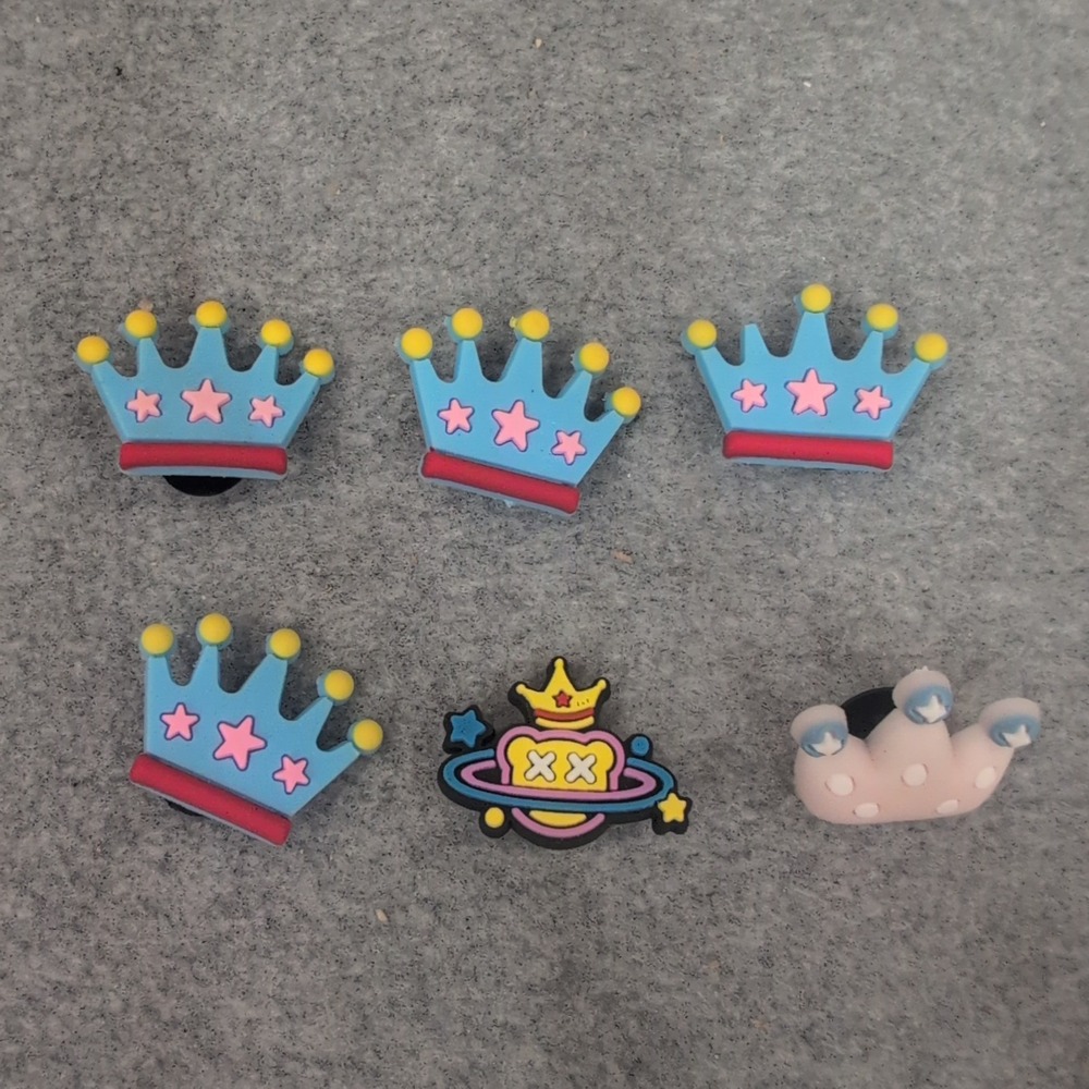 6pc Crown Shoe Charms Set Blue Pink Stars Space Clog Accessories - Picture 1 of 1